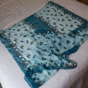 Large Aqua scarf with Gold accent